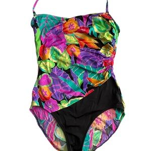 vintage 80s floral halter / strapless one-piece